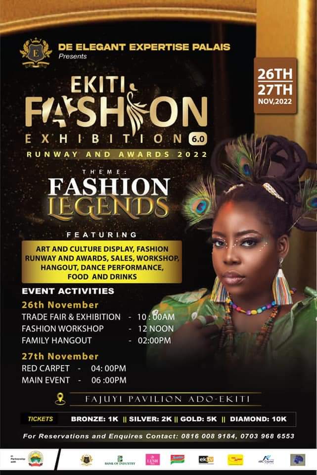 World class Fashion entrepreneurs expected at the 6th Edition of Ekiti Fashion Exhibition (EFE) holding this weekend.
